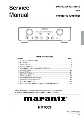 Kaufen Service Manual-Anleitung Für Marantz PM-7003  • 13€