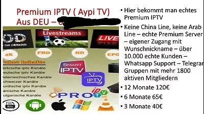 Kaufen IP Home TV - Weltweit - AusDE - Support - Prem. - Beste Qualität  • 99€