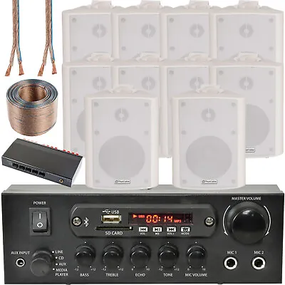 Kaufen 5 Zonen Bluetooth Lautsprecher Kit 10x 70W Weiß Wandhalterung Home Bar Stereo Verstärker • 378.70€