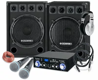 Kaufen PA Anlage Karaoke Sound Lautsprecher Boxen Verstärker Mikrofon Kabel Set 1600W • 328€