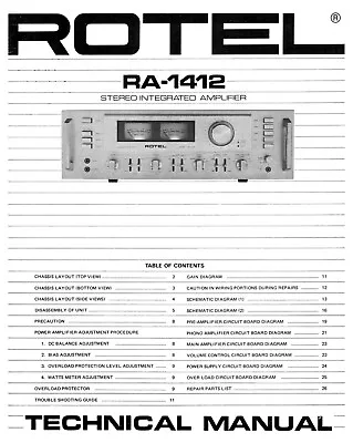 Kaufen Service Manual-Anleitung Für Rotel RA-1412  • 11€