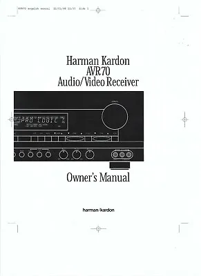 Kaufen Harman Kardon Bedienungsanleitung User Manual Für AVR 70 Englisch Copy • 11€