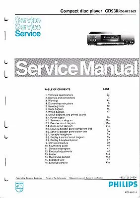 Kaufen Service Manual-Anleitung Für Philips CD 930  • 11€