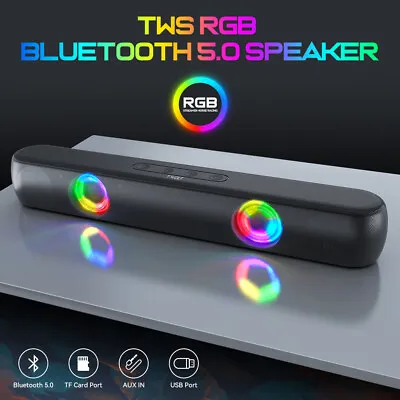 Kaufen RGB Bluetooth Tisch Soundbar Subwoofer TV Heimkino System Lautsprecher TWS USB • 26.99€