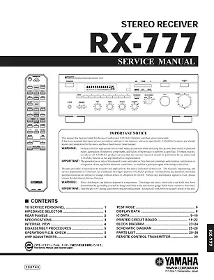 Kaufen Service Manual-Anleitung Für Yamaha RX-777 • 12.50€