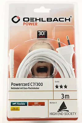 Kaufen Oehlbach Netzkabel Powercord C7/300 Weiß 3m Stromkabel Euro-Flachsteckern 280 • 19.95€