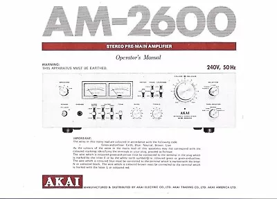Kaufen Akai  Bedienungsanleitung User Manual Operator´s Manual Für AM- 2600  Copy • 9€