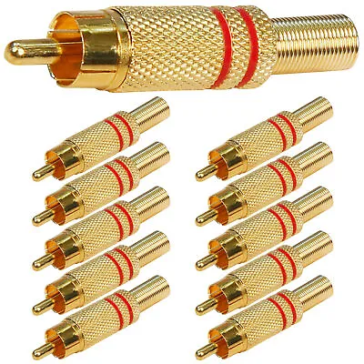 Kaufen 10x Cinch Stecker Vergoldet Ring Rot Löten Knickschutz RCA HighEnd Audiostecker • 7.25€
