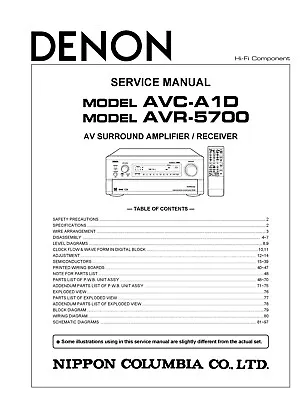 Kaufen Service Manual-Anleitung Für Denon AVC-A1D,AVR-5700  • 15€
