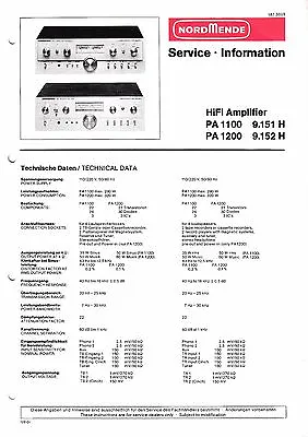 Kaufen Service Manual-Anleitung Für Nordmende PA 1100,PA 1200  • 10.50€