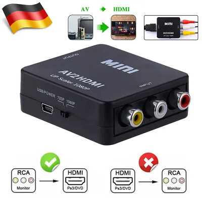 Kaufen RCA Auf HDMI Konverter AV Zu HDMI Adapter 1080P Mini Cinch Composite CVBS Video  • 9.88€