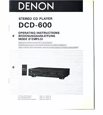 Kaufen Original DENON DCD-600 CD-Player Owner's Manual / Bedienungsanleitung !!! • 17€