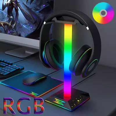 Kaufen RGB Headset Halterung Touch Gaming Kopfhörer Halter Ständer 2USB Für Desktop-PC • 21.99€