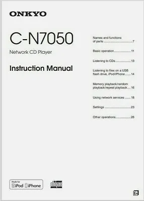 Kaufen Onkyo C-N7050 - Netzwerk Audio CD Player - Bedienungsanleitung - BENUTZERHANDBUCH • 8.13€