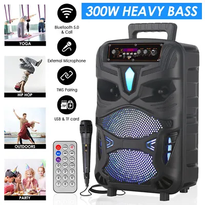 Kaufen 300W Tragbarer Bluetooth 5.0 Lautsprecher LED Subwoofer Musikbox Boombox Party • 31.59€