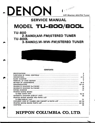 Kaufen Service Manual-Anleitung Für Denon TU-800  • 9€
