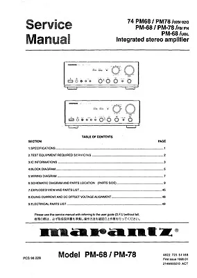 Kaufen Service Manual-Anleitung Für Marantz PM-68, PM-78  • 12.50€
