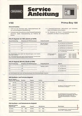 Kaufen GRUNDIG - Prima-Boy 100 - Service Anleitung Diagram Schaltbild 1/ 80 - B10263 • 6.90€