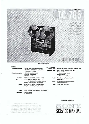 Kaufen Sony Service Manual Für TC-765  Copy • 12.50€