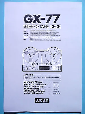 Kaufen Operator‘s Manual-Bedienungsanleitung Für Akai GX-77  • 13.50€