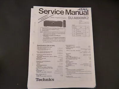 Kaufen Original Service Manual Schaltplan Technics SU-A800MK2 • 12.50€