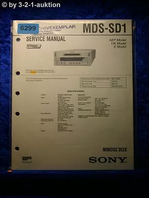 Kaufen Sony Service Manual MDS SD1 Mini Disc Deck (#6299) • 15.99€