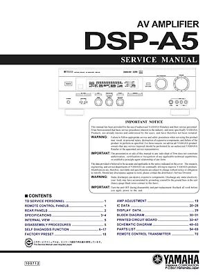 Kaufen Service Manual-Anleitung Für Yamaha DSP-A5  • 15€
