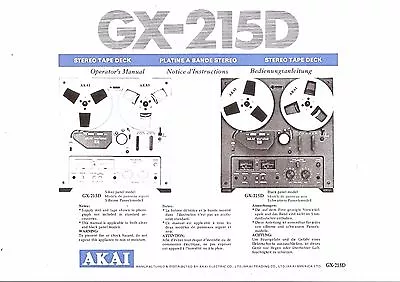 Kaufen Akai  Bedienungsanleitung User Manual Owners Manual  Für GX-215 D Copy • 12.85€