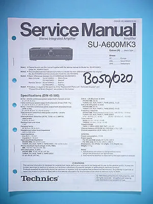 Kaufen Service Manual-Anleitung Für Technics SU-A600 MK3 ,ORIGINAL • 10€