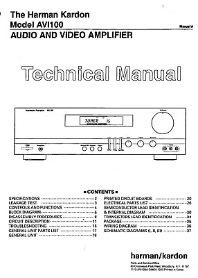 Kaufen Technical Manual-Anleitung Für Harman Kardon AVI 100  • 9€