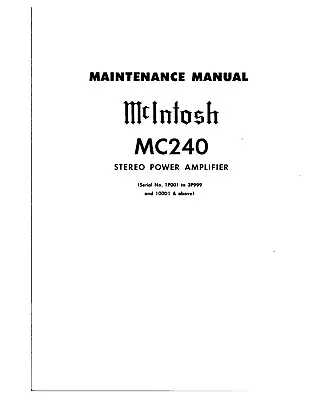 Kaufen Service Manual-Anleitung Für McIntosh MC 240  • 9€