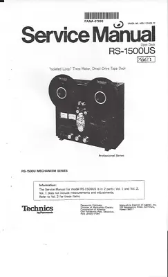 Kaufen Technics Service Manual Für RS- 1500 US  Vol.1 Und 2  Copy • 19.95€