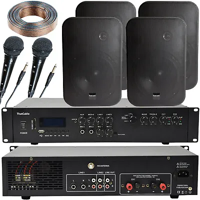 Kaufen 400W Bluetooth Soundsystem 4x Schwarze Wandlautsprecher Schulhalle Sprach- & Musik-Kit • 365.19€