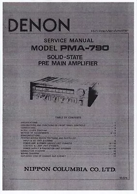 Kaufen Service Manual-Anleitung Für Denon PMA-790  • 11.50€