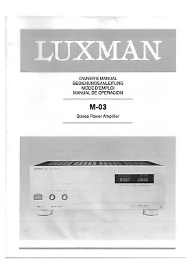 Kaufen Bedienungsanleitung-Operating Instructions Für Luxman M-03  • 9€