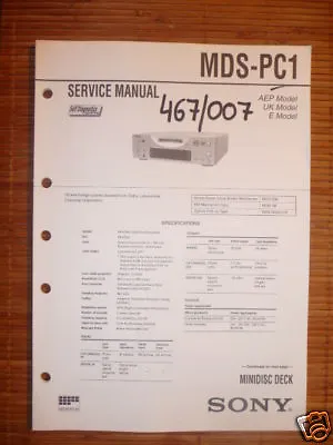 Kaufen Service Manual Sony MDS-PC1  Minidisc Deck,ORIGINAL • 16.20€