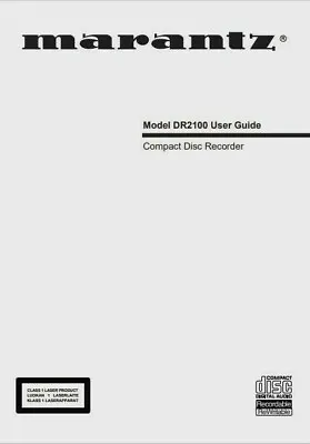 Kaufen Marantz DR2100 - CD/CDR Player Recorder Bedienungsanleitung - BENUTZERHANDBUCH  • 9.68€