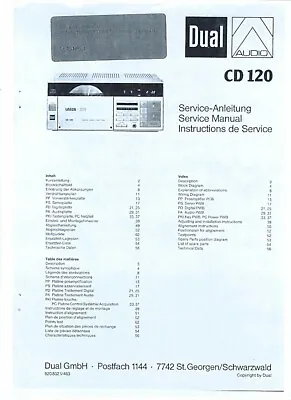 Kaufen Dual Service Manual Für CD 120 Copy • 11.50€