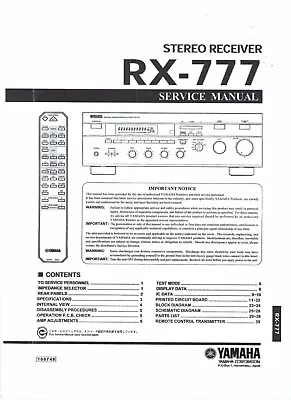 Kaufen Yamaha Service Manual  Für RX-777  Englisch  Copy • 12.50€