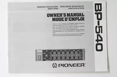 Kaufen Original PIONEER BP-540 Car Equalizer Owner's Manual / Bedienungsanleitung !!! • 24.50€