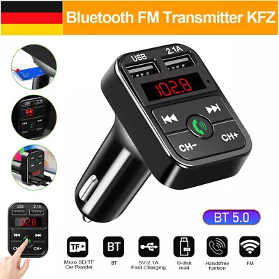 Kaufen FM Transmitter KFZ Bluetooth Dual USB Auto Ladegerät Für Handy Radio Adapter DE • 7.99€