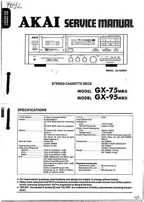 Kaufen Service Manual-Anleitung Für Akai GX-95 MK2/GX-75 MK2 • 13€