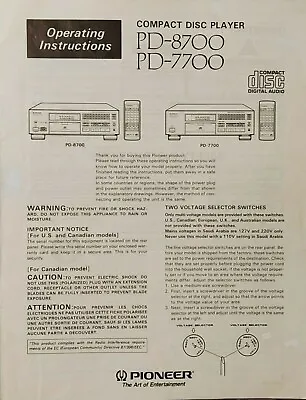 Kaufen Pioneer PD-8700 - PD-7700 - Stereo-CD-Player - Anleitung - BENUTZERHANDBUCH  • 9.45€