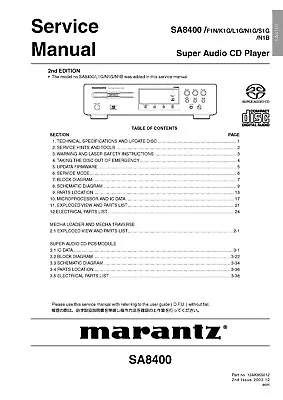 Kaufen Service Manual-Anleitung Für Marantz SA-8400  • 14€