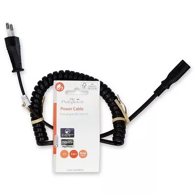 Kaufen 2m Euro Stecker Netzkabel Spiralkabel Strom Kabel Stromkabel IEC-320-C7 8er 2pol • 11.90€