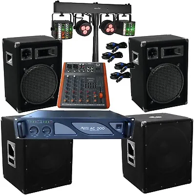 Kaufen 4100 Watt PA Komplett Set Mixer Anlage LED Licht Verstärke Musikanlage Party • 1,249€